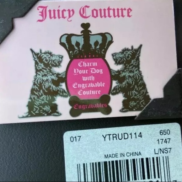 NEW Juicy Couture Heart Queen engraveable Dog Tag Collar Charm Skull Crossbones - Picture 5 of 6